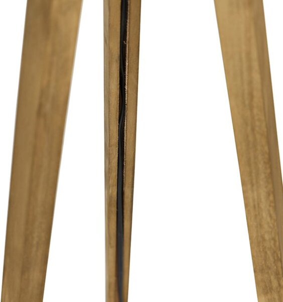 Lampada da terra a treppiede rustica vintage in legno con paralume in lino color tortora 45 cm - Tripod Classic