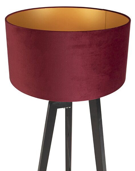 Lampada da terra treppiede nera con paralume rosso e oro 50 cm - Puros