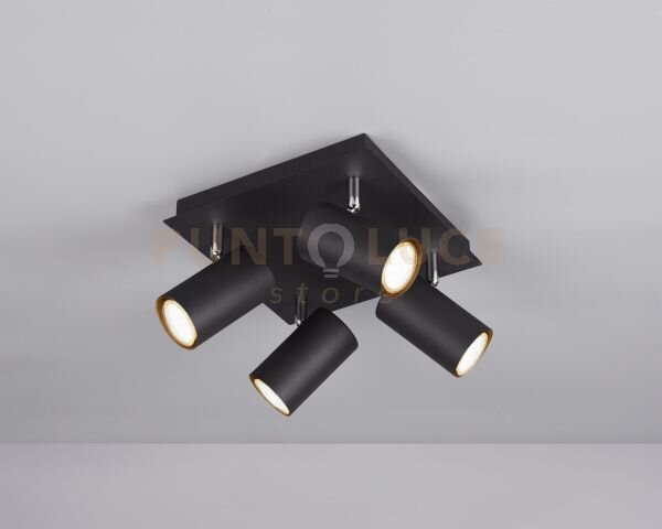 Marley plafoniera 4 spots attacco gu10 cilindri metallo nero l. 24x