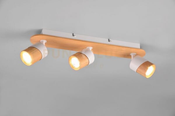 Aruni barra 3 spots orientabili metallo bianco e legno naturale l. 