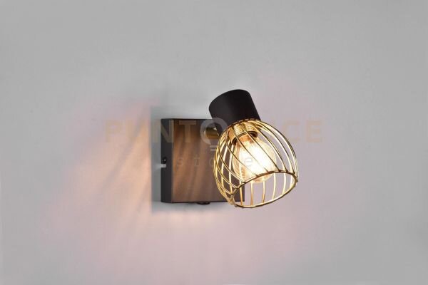 Ardon faretto singolo metallo nero con gabbia oro h.16cm 1 luce att