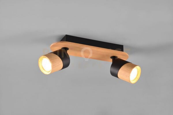 Aruni barra 2 spots orientabili metallo nero e legno naturale l. 28