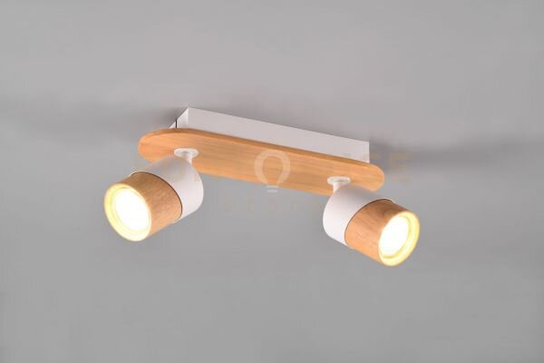 Aruni barra 2 spots orientabili metallo bianco e legno naturale l. 