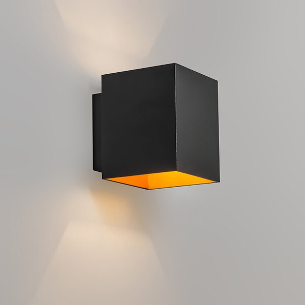 Set di 2 lampade da parete di design nere e dorate quadrate - Sola