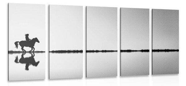 Quadri 5 pezzi – Cavaliere a cavallo in bianco e nero