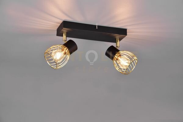 Ardon barra 2 faretti metallo nero con gabbia oro l.29,5cm 2 luci a