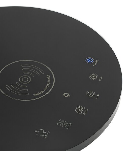 Lampada da tavolo di design nera con LED con sensore touch e ricarica a induzione - Don