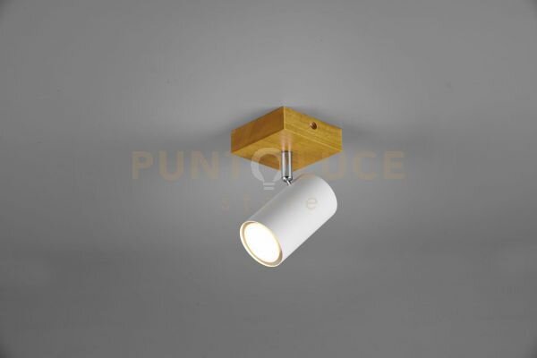 Marley base spot cilindro bianco base legno naturale h. 16cm 1 luce