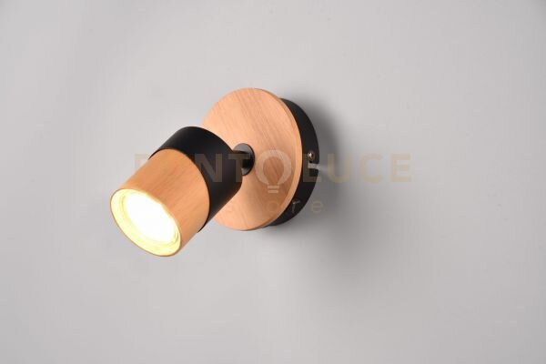 Aruni spot singolo orientabile metallo nero e legno naturale h. 13