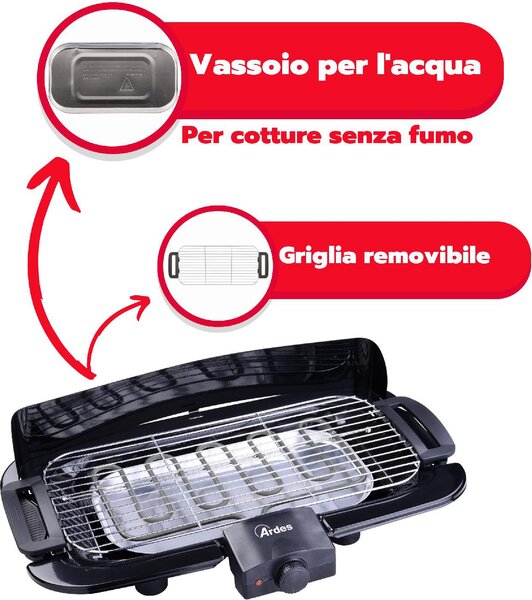 Ardes Barbecue Elettrico da Giardino da Tavolo Portatile BBQ da Esterno con Termostato Potenza 2000 Watt - AR1B02