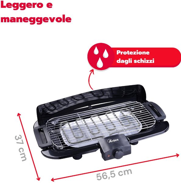 Ardes Barbecue Elettrico da Giardino da Tavolo Portatile BBQ da Esterno con Termostato Potenza 2000 Watt - AR1B02