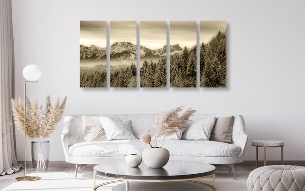Quadri 5 pezzi – Montagne congelate in versione seppia