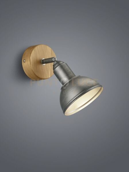 Delhi spot singolo cupola metallo acciaio antico e legno p. 20,5cm 