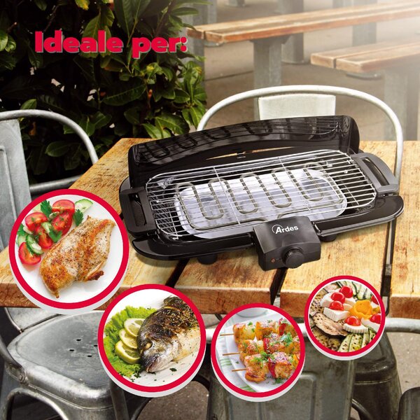 Ardes Barbecue Elettrico da Giardino da Tavolo Portatile BBQ da Esterno con Termostato Potenza 2000 Watt - AR1B02