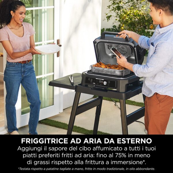 Ninja Barbecue Elettrico da Giardino da Tavolo Portatile BBQ da Esterno con Termostato Regolabile Potenza 1700 Watt - OG901EU Woodfire Pro Connect XL