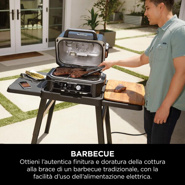 Ninja Barbecue Elettrico da Giardino da Tavolo Portatile BBQ da Esterno con Termostato Regolabile Potenza 1700 Watt - OG901EU Woodfire Pro Connect XL