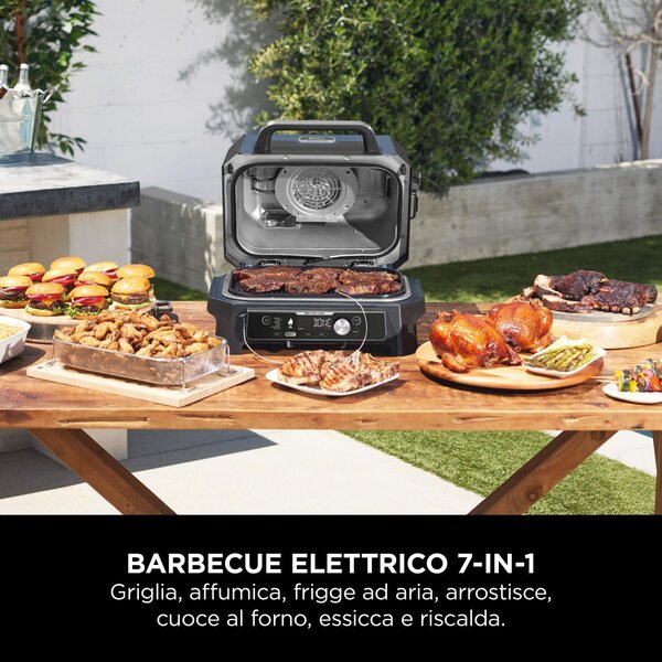 Ninja Barbecue Elettrico da Giardino da Tavolo Portatile BBQ da Esterno con Termostato Regolabile Potenza 1700 Watt - OG901EU Woodfire Pro Connect XL