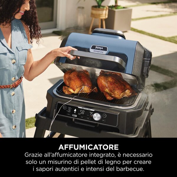 Ninja Barbecue Elettrico da Giardino da Tavolo Portatile BBQ da Esterno con Termostato Regolabile Potenza 1700 Watt - OG901EU Woodfire Pro Connect XL