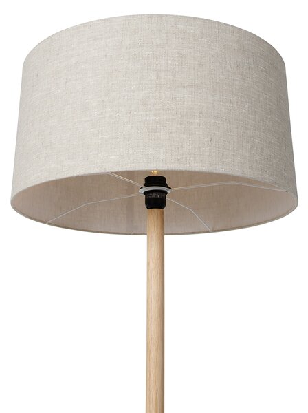 Lampada da terra rustica in legno con paralume marrone chiaro - Mels