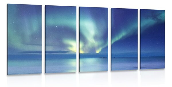 Quadri 5 pezzi – Aurora boreale sull'oceano