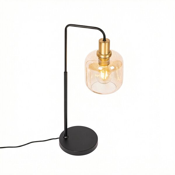 Lampada da tavolo di design nera con ottone e vetro ambrato - Zuzanna