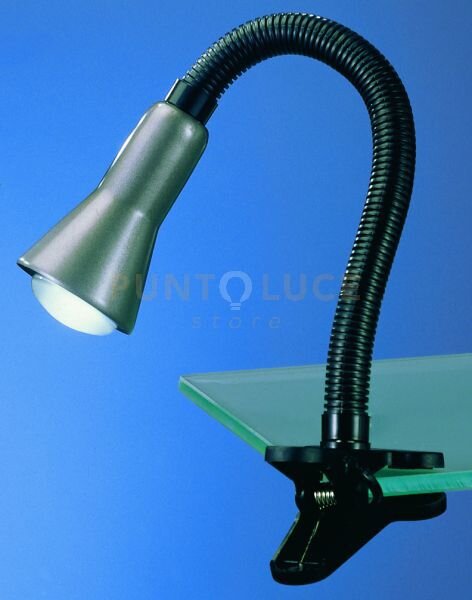 Flexo lampada con pinza flessibile + spot alluminio h.30cm 1 luce a
