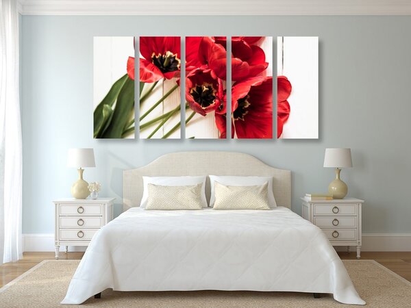 Quadri 5 pezzi – Tulipani rossi in fiore