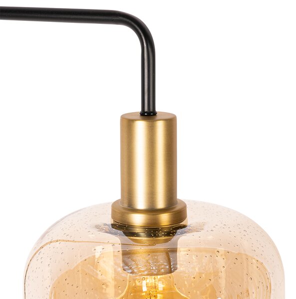 Lampada da terra di design nera con ottone e vetro ambrato - Zuzanna