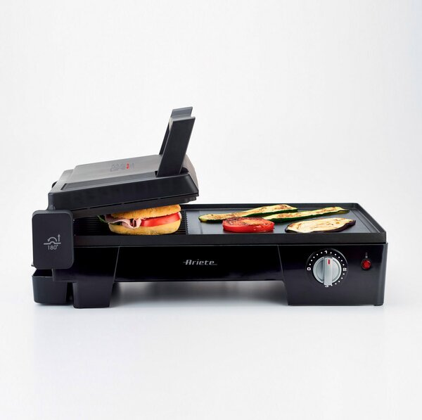 Ariete Barbecue elettrico da Tavolo Bistecchiera elettrica con Piastra antiaderente Liscia/Rigata Vassoio raccogli grasso - 1916 Multi Grill 3 in 1
