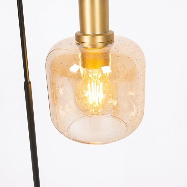 Lampada da tavolo di design nera con ottone e vetro ambrato - Zuzanna