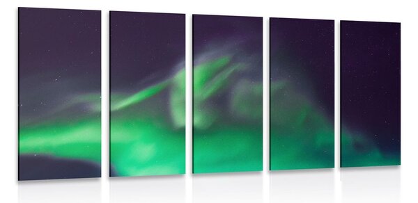 Quadri 5 pezzi – Aurora polare verde nel cielo