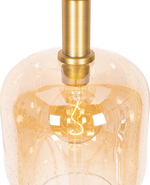 Lampada a sospensione di design nera con ottone e vetro ambrato - Zuzanna