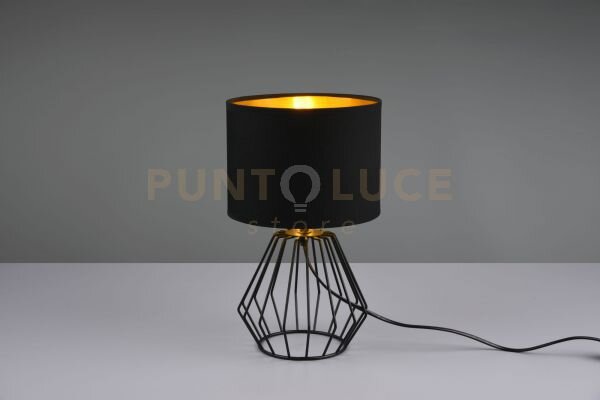 Chuck lampada da tavolo base gabbia metallo nero paralume nero oro 