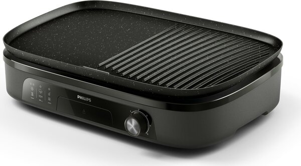 Philips Barbecue Elettrico da Tavolo Grill Elettrico Potenza 2400W Alluminio con Piastre Rimovibili colore Nero - HD6210/90