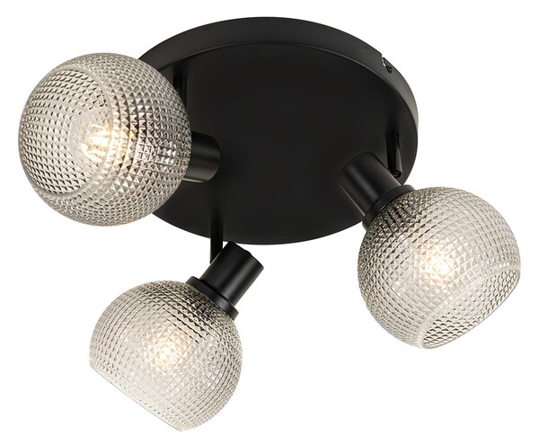 Faretto di design nero con vetro fumé 3 luci rotondo - Chico
