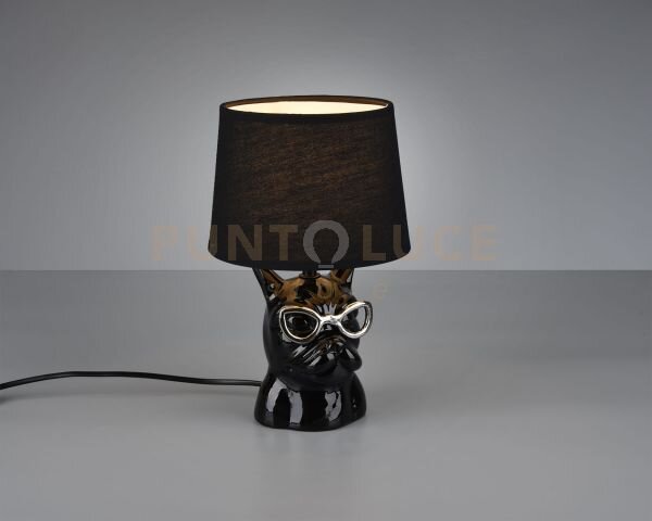 Dosy lampada tavolo ceramica nera bulldog con occhiali h. 29cm 1 lu