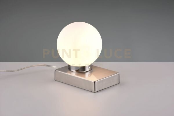 Davi ii lampada da tavolo acciaio sfera vetro bianco h.15cm 1 luce