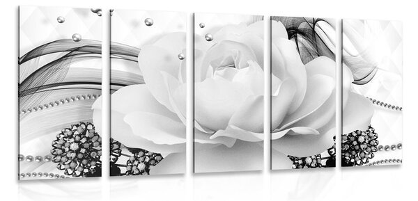 Quadri 5 pezzi – Rose lussuose in bianco e nero