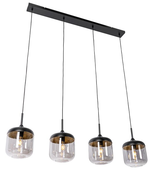 Lampada a sospensione di design nera con vetro oro e fumé 4 luci - Kyan