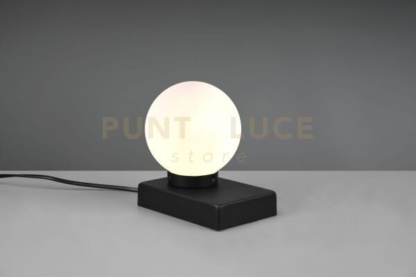 Davi ii lampada da tavolo acciaio sfera vetro bianco h.15cm 1 luce