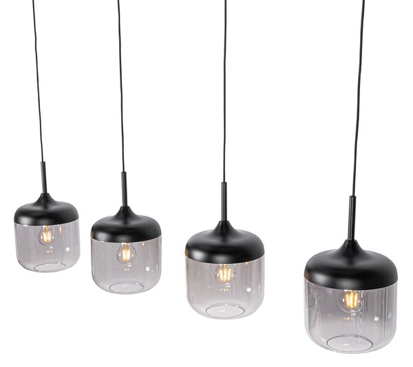 Lampada a sospensione di design nera con vetro oro e fumé 4 luci - Kyan