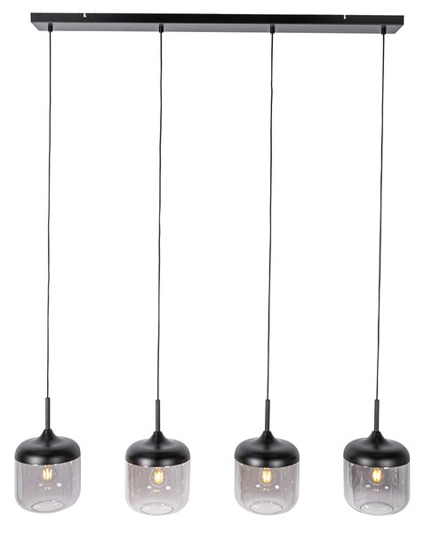 Lampada a sospensione di design nera con vetro oro e fumé 4 luci - Kyan