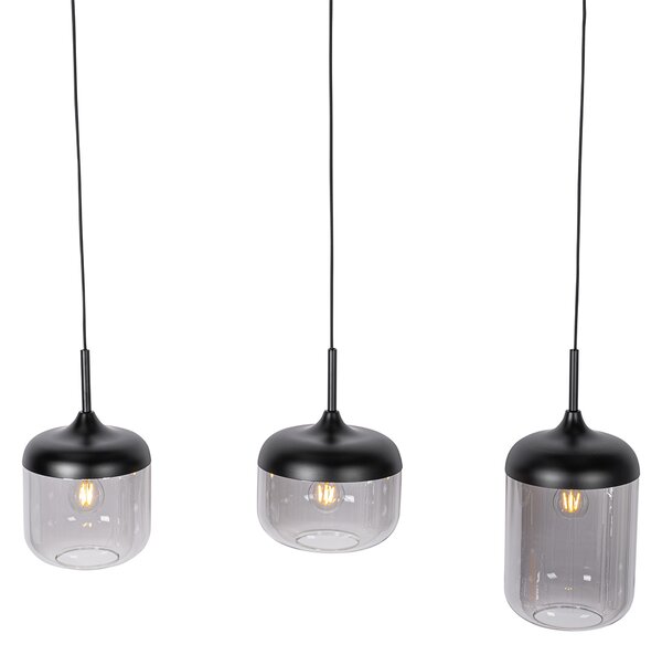 Lampada a sospensione di design nera con vetro oro e fumé 3 luci - Kyan