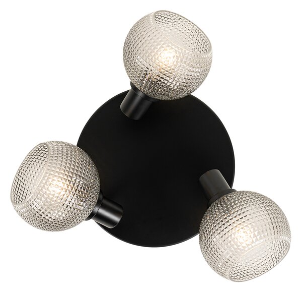 Faretto di design nero con vetro fumé 3 luci rotondo - Chico