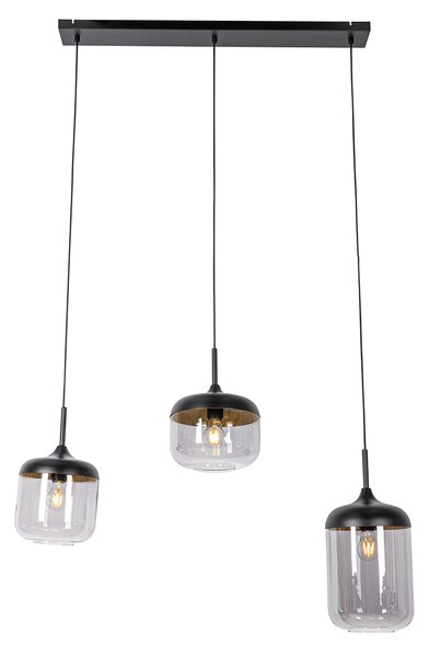 Lampada a sospensione di design nera con vetro oro e fumé 3 luci - Kyan