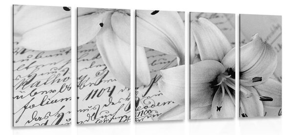 Quadri 5 pezzi – Gigli su documento antico in bianco e nero