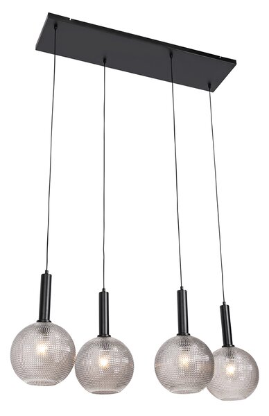 Lampada a sospensione di design nera con vetro fumé 4 luci - Chico