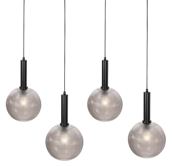 Lampada a sospensione di design nera con vetro fumé 4 luci - Chico