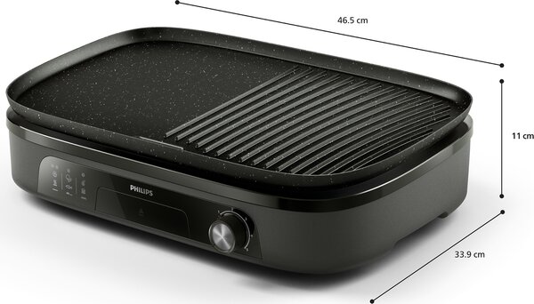 Philips Barbecue Elettrico da Tavolo Grill Elettrico Potenza 2400W Alluminio con Piastre Rimovibili colore Nero - HD6210/90