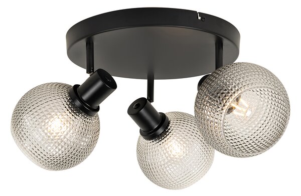 Faretto di design nero con vetro fumé 3 luci rotondo - Chico